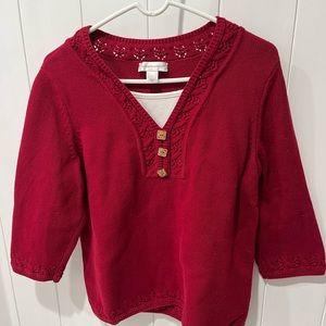 Christopher and Banks red 3/4 sleeve sweater Size L